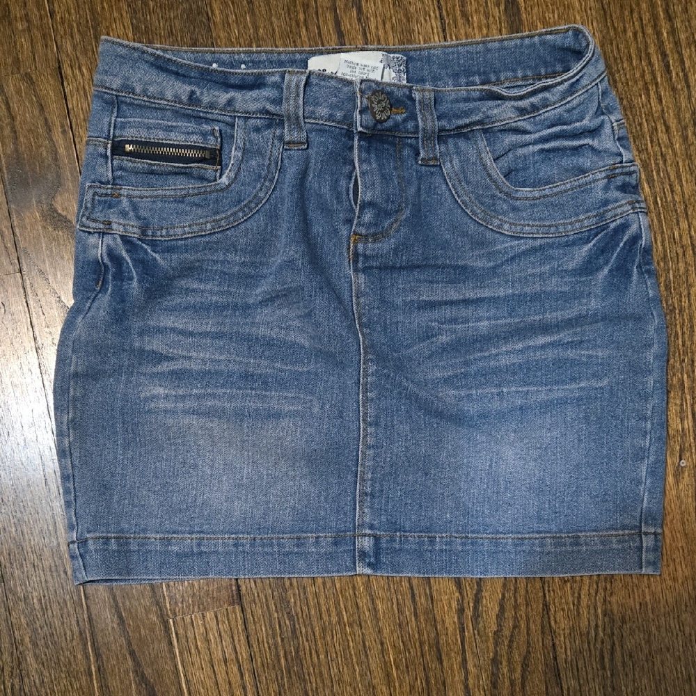 Women's Faded Blue Denim Mini Skirt - Casual Everyday Style